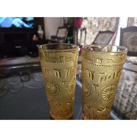 Vintage American Concord Amber by Brockway Glass Co. 8 oz Tumbler Set Of 2 - Picture 2 of 4